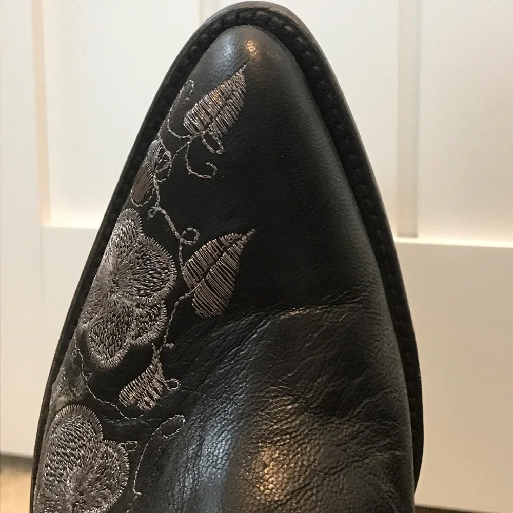 Old Gringo Black Suede Floral Embroidered Ankle Boots